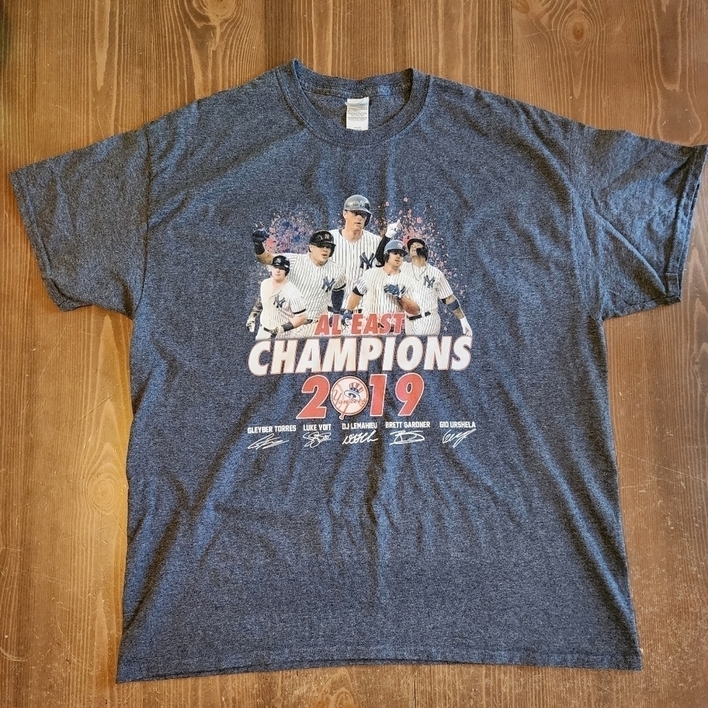 2019 AL EAST Champions NY Yankees T Shirt Gray Mens Size XL Brett Gardner & More